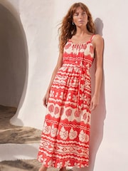 Roman Red Shell Print Strap Maxi Dress - Image 1 of 4