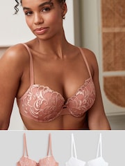 Розовый/белый - Embroidered Bras 2 Pack A-E - Изображение 1 из 13