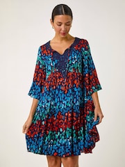 Roman Abstract Spot Print Lace Trim Dress - 圖片 2，共 5