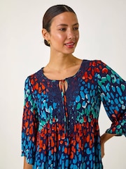 Roman Abstract Spot Print Lace Trim Dress - 圖片 4，共 5