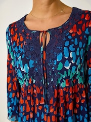Roman Abstract Spot Print Lace Trim Dress - 圖片 5，共 5
