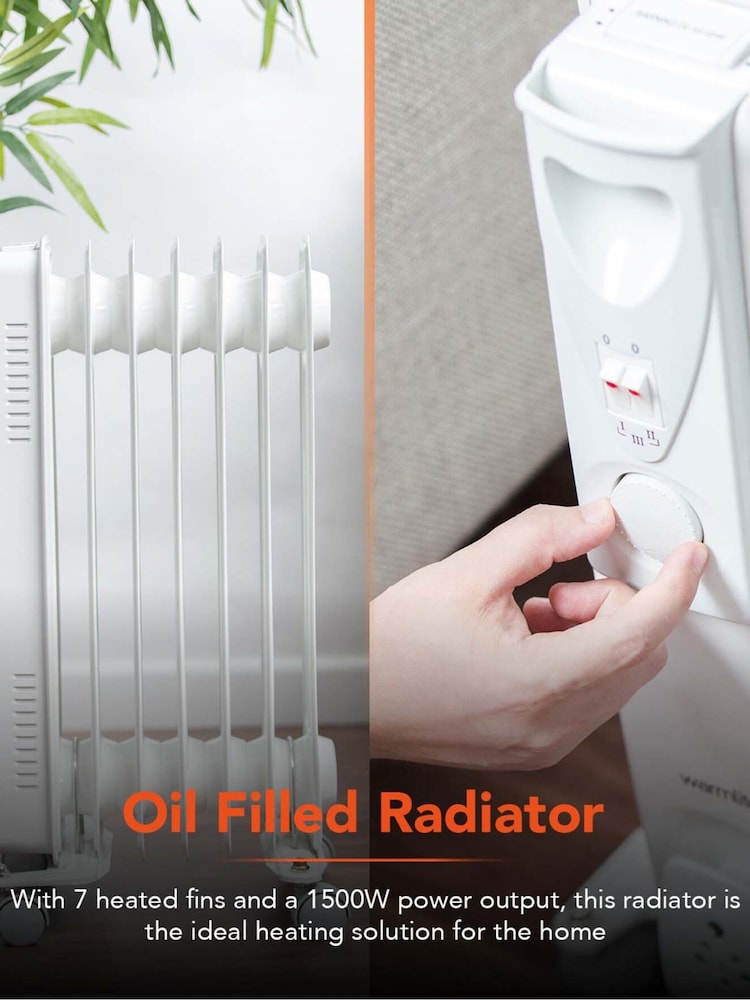 Warmlite White 1500W 7 fin Oil Filled Radiator - Image 2 of 5 Warmlite White 1500W 7 fin Oil Filled Radiator - Image 2 of 5