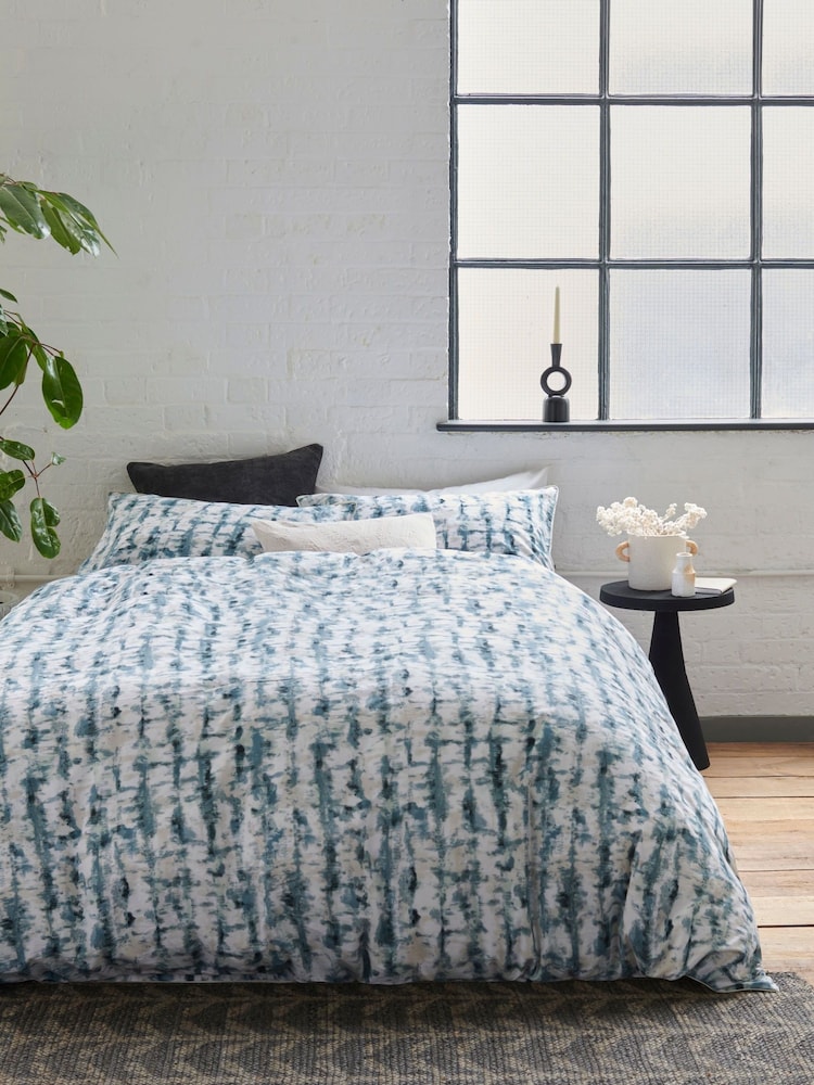 French Connection Blue Akari Washed Cotton Duvet Cover and Pillowcase Set - Image 1 of 3