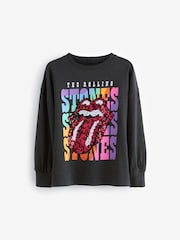 Charcoal Grey Sequin Rainbow Rolling Stones 100% Cotton Long Sleeve T-Shirt (3-16yrs) - Image 4 of 6