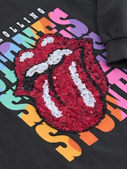 Charcoal Grey Sequin Rainbow Rolling Stones 100% Cotton Long Sleeve T-Shirt (3-16yrs) - Image 6 of 6