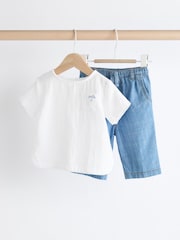 Denim/White 100% Cotton Top and Trousers Baby Set (0mths-2yrs) - Image 1 of 12
