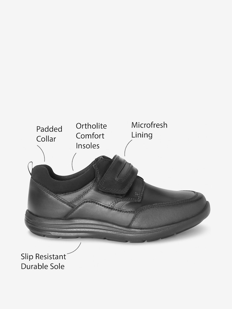 Black Wide Fit (G) School Leather Single Strap Shoes - Image 7 of 7