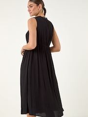 Roman Black Lace Trim V-Neck Midi Dress - Image 3 of 4