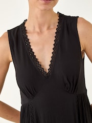 Roman Black Lace Trim V-Neck Midi Dress - Image 4 of 4