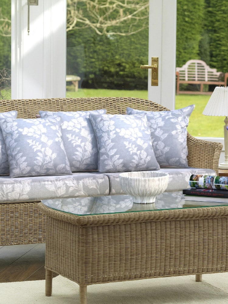 Laura Ashley Pale Blue Garden Bewley Indoor Rattan Lounging Sofa Set with Seat Cushions - Image 1 of 4