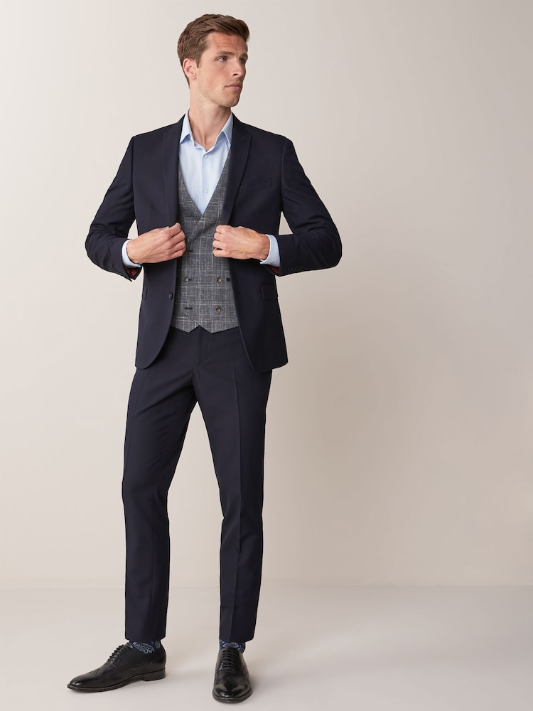 Navy Blue Regular Fit Two Button Suit Jacket - Image 4 of 9