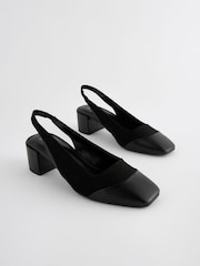 Black Forever Comfort® Square Toe Sling Back Block Heels - Image 1 of 5