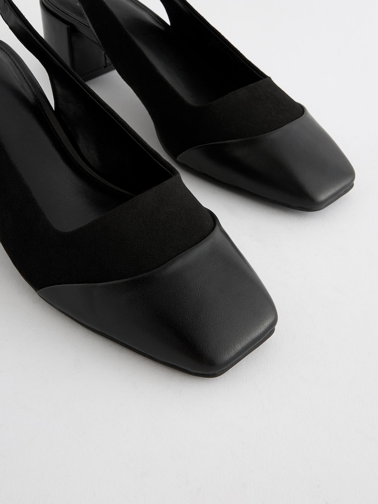 Black Forever Comfort® Square Toe Sling Back Block Heels - Image 4 of 5
