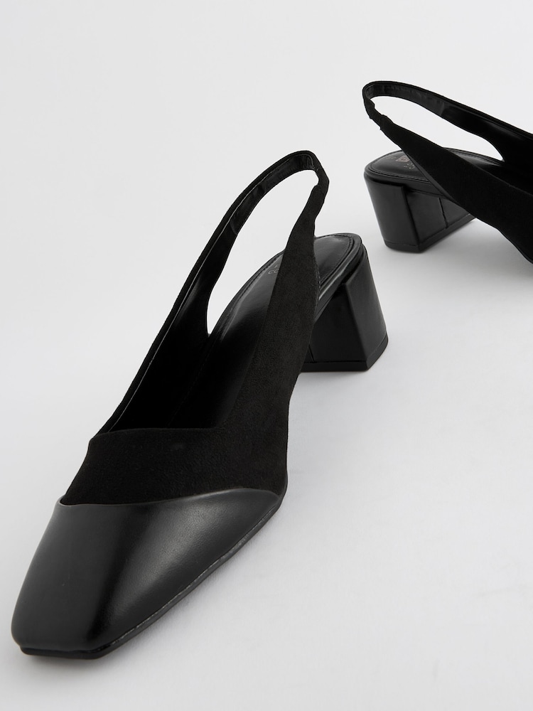 Black Forever Comfort® Square Toe Sling Back Block Heels - Image 5 of 5