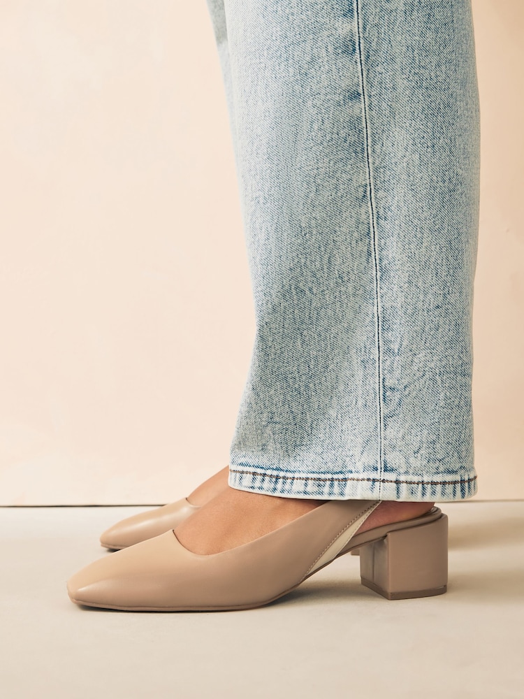 Camel Nude Forever Comfort® Square Toe Sling Back Block Heels - Image 1 of 8