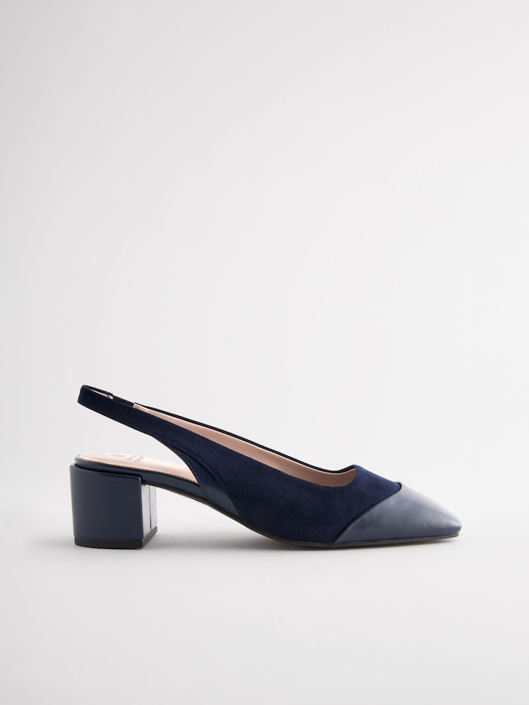 Navy Forever Comfort® Square Toe Sling Back Block Heels - Image 2 of 6