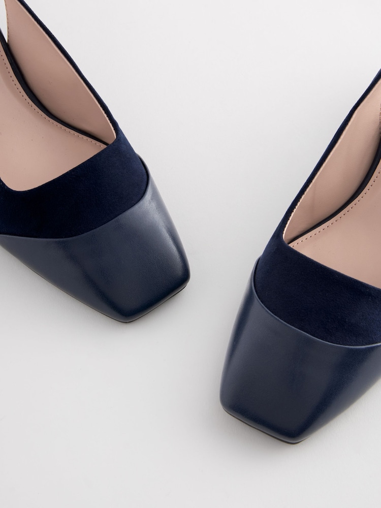 Buy Navy Forever Comfort® Square Toe Sling Back Block Heels from