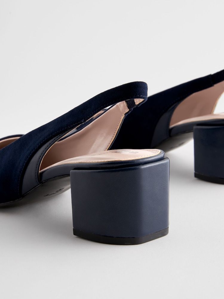 Navy Forever Comfort® Square Toe Sling Back Block Heels - Image 6 of 6