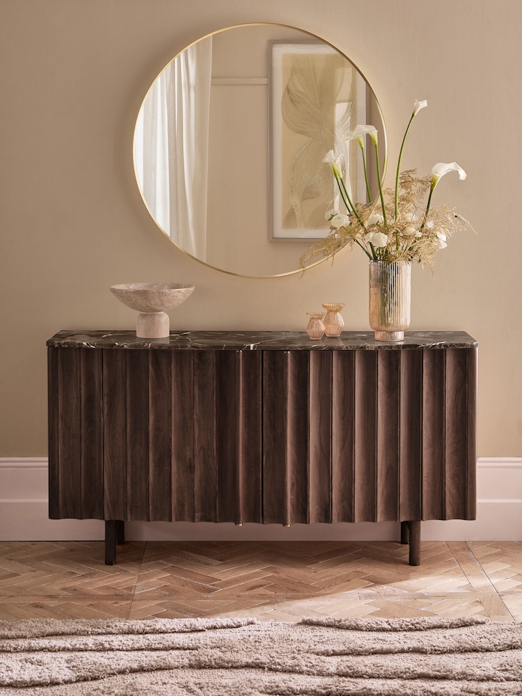 Dark Natural Collection Luxe Santa Fe Mango Wood and Marble Large Sideboard - Image 1 of 9 Dark Natural Collection Luxe Santa Fe Mango Wood and Marble Large Sideboard - Image 1 of 9