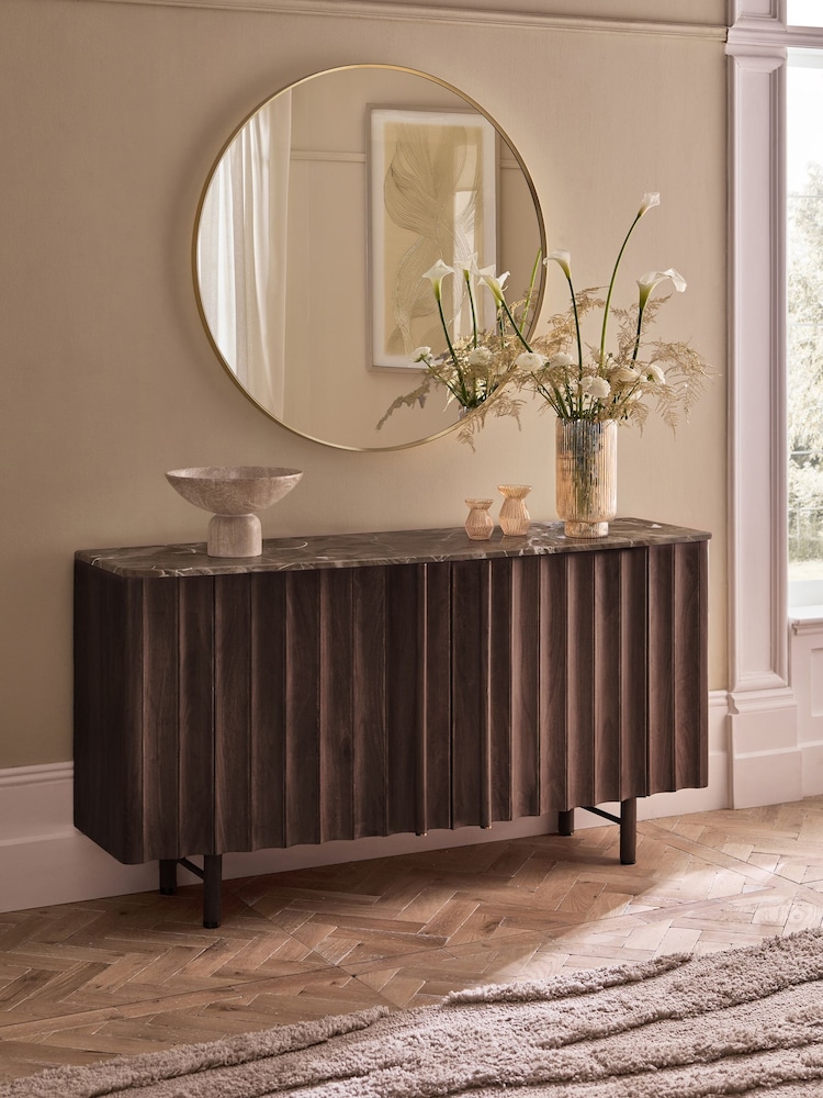Dark Natural Collection Luxe Santa Fe Mango Wood and Marble Large Sideboard - Image 2 of 9 Dark Natural Collection Luxe Santa Fe Mango Wood and Marble Large Sideboard - Image 2 of 9