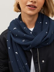 Navy Foil Moon and Star Plisse Midweight Scarf - Image 3 of 6