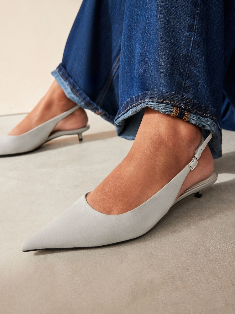 Grey Forever Comfort®  Low Kitten Slingback Point Heel Shoes - Image 3 of 8