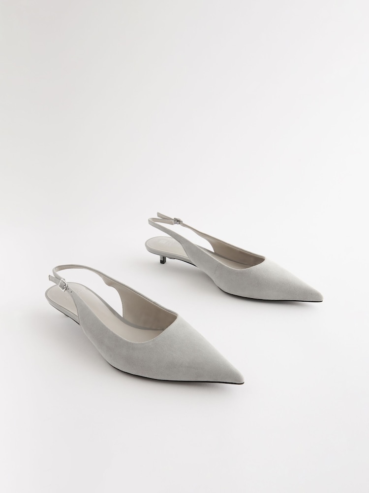 Grey Forever Comfort®  Low Kitten Slingback Point Heel Shoes - Image 4 of 8