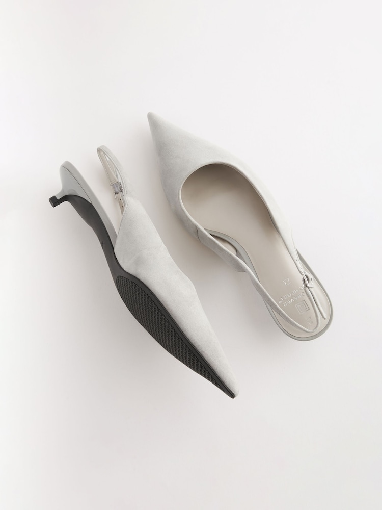 Grey Forever Comfort®  Low Kitten Slingback Point Heel Shoes - Image 5 of 8