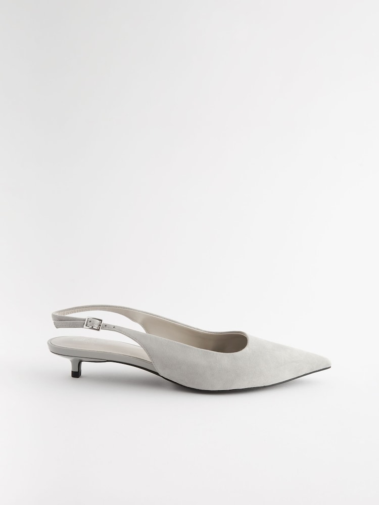 Grey Forever Comfort®  Low Kitten Slingback Point Heel Shoes - Image 6 of 8