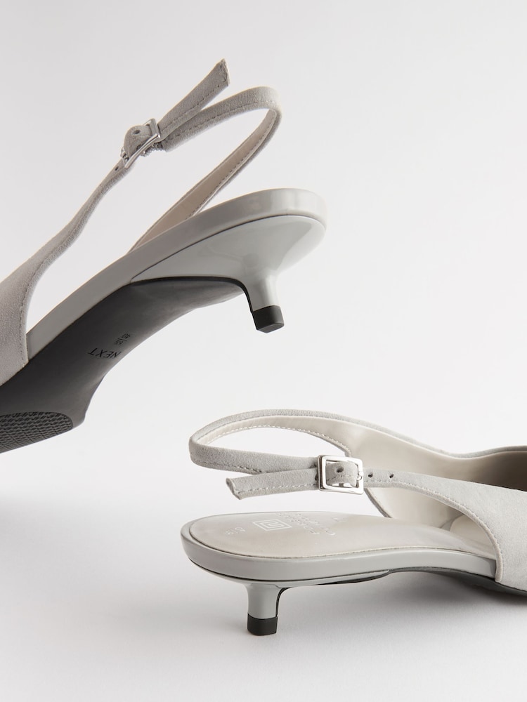 Grey Forever Comfort®  Low Kitten Slingback Point Heel Shoes - Image 7 of 8