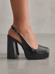črna - Patent Forever Comfort® Square Toe Platform Slingback čevlji z visoko peto čevlji - Slika 1 iz 4