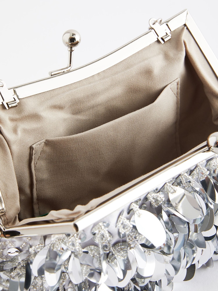 Silver Sequin Clutch Bag - Image 10 of 12