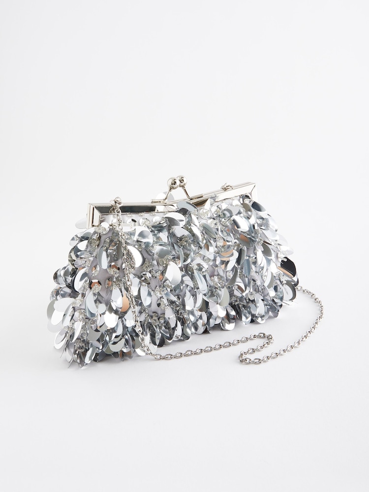 Silver Sequin Clutch Bag - Image 6 of 12