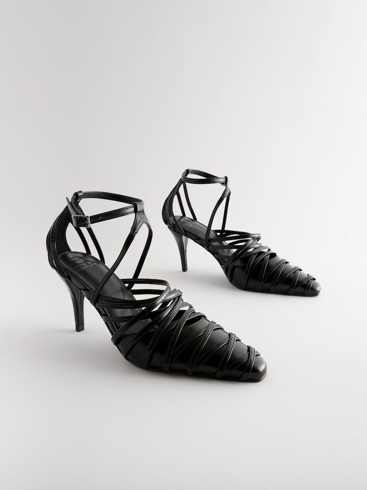 črna - Forever Comfort® Cage Closed Point Toe Strappy čevlji z visoko peto - Slika 1 iz 5