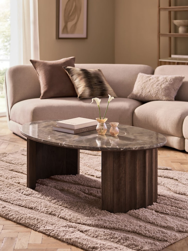 Dark Natural Collection Luxe Santa Fe Mango Wood and Marble Coffee Table - Image 1 of 5 Dark Natural Collection Luxe Santa Fe Mango Wood and Marble Coffee Table - Image 1 of 5