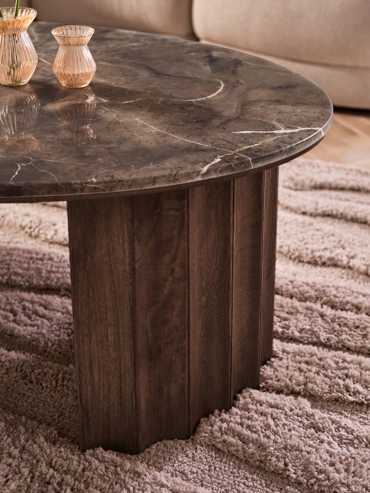 Dark Natural Collection Luxe Santa Fe Mango Wood and Marble Coffee Table - Image 2 of 5 Dark Natural Collection Luxe Santa Fe Mango Wood and Marble Coffee Table - Image 2 of 5