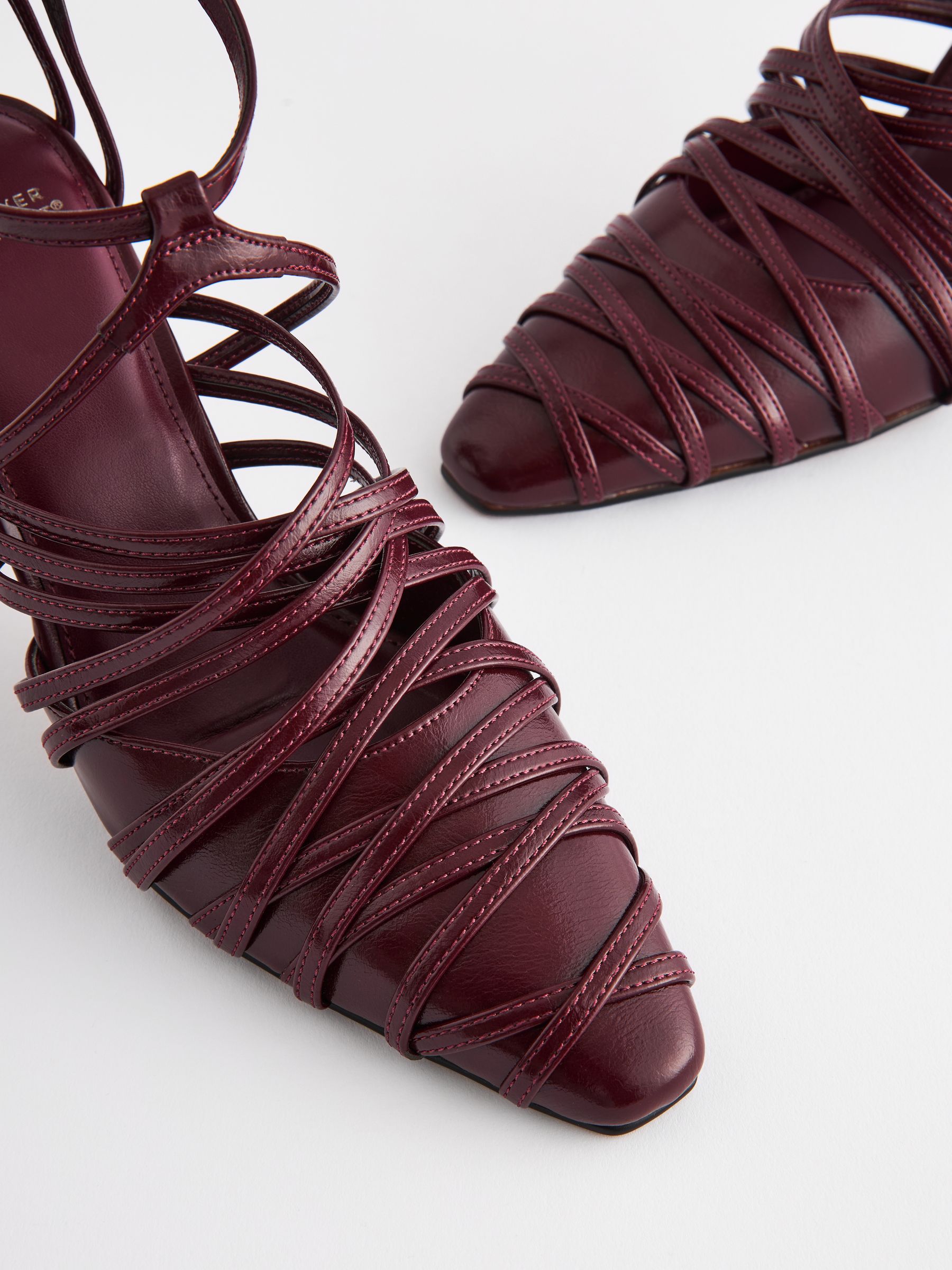 Strappy burgundy heels outlet