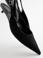 Black Forever Comfort®  Low Kitten Slingback Point Heel Shoes - Image 5 of 7
