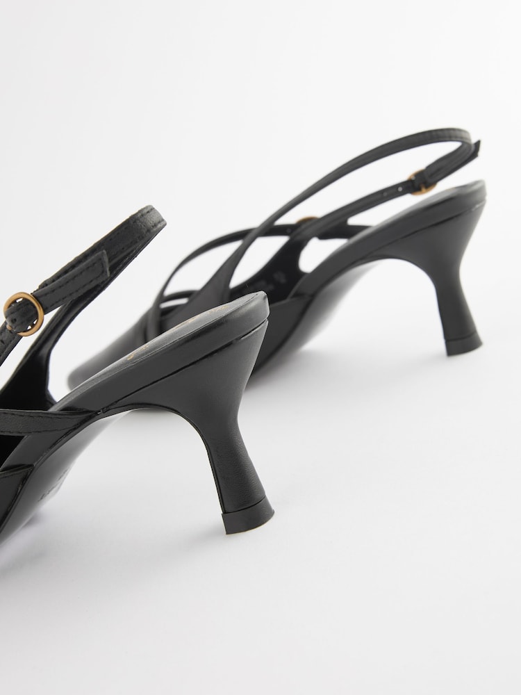 Black Forever Comfort® Leather Multi Buckle Slingback Heels - Image 10 of 10