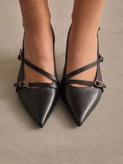 Black Forever Comfort® Leather Multi Buckle Slingback Heels - Image 5 of 10