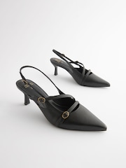 Black Forever Comfort® Leather Multi Buckle Slingback Heels - Image 6 of 10