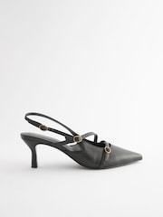 Black Forever Comfort® Leather Multi Buckle Slingback Heels - Image 7 of 10