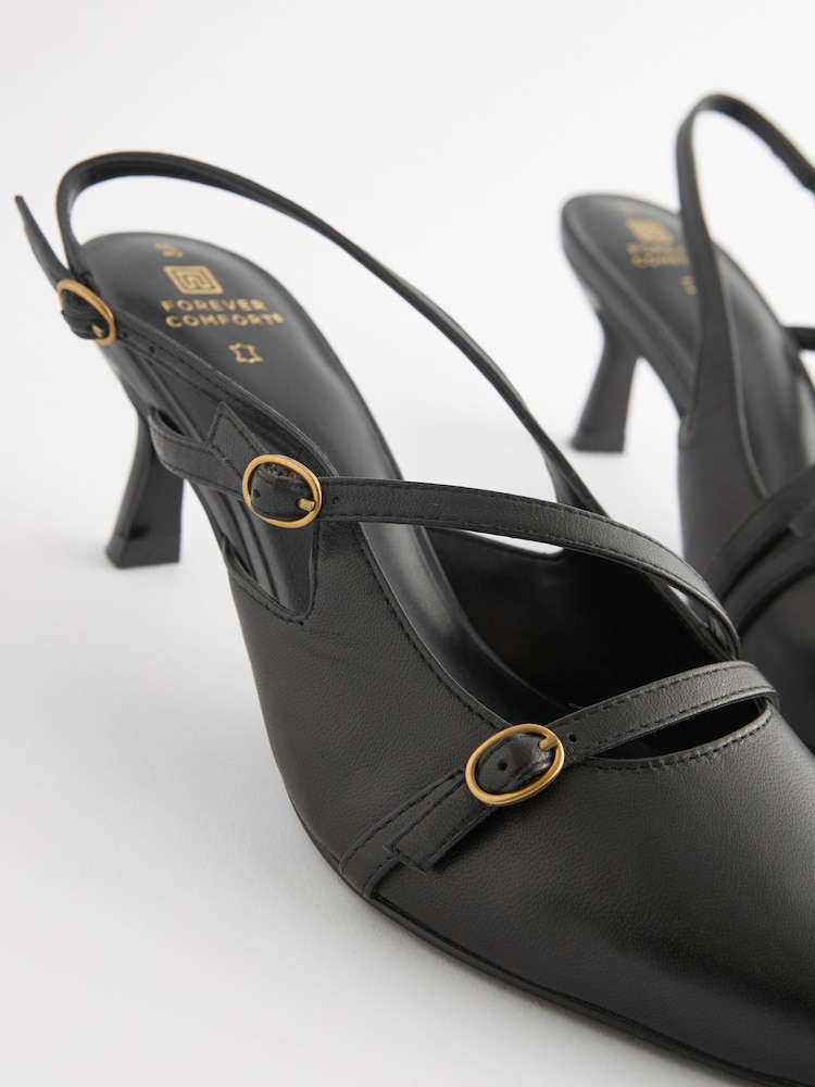 Black Forever Comfort® Leather Multi Buckle Slingback Heels - Image 9 of 10