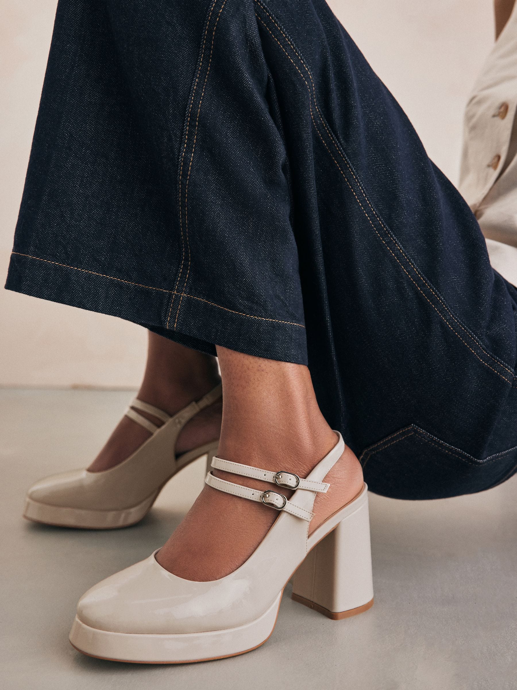 Bone Cream Forever Comfort Platform Slingback Mary Jane Shoes