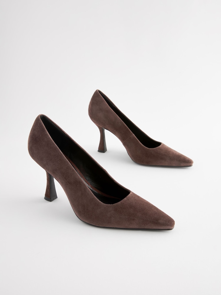 Chocolate Brown Forever Comfort® Leather Chisel Toe Heel Court Shoes - Image 4 of 8