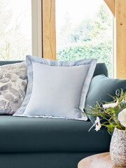 Mid Blue 50 x 50cm Lulworth Stitched Flange 100% Cotton Cushion - Image 1 of 5