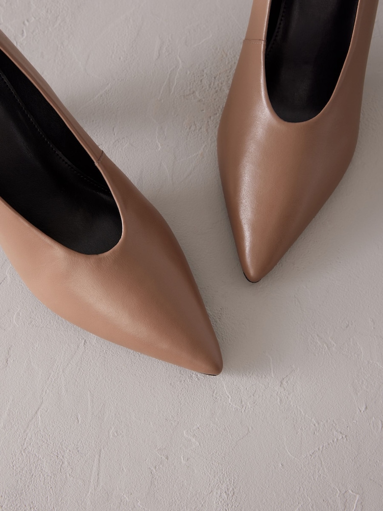 Taupe Brown Signature Leather Cone Heel Court Shoes - Image 3 of 6