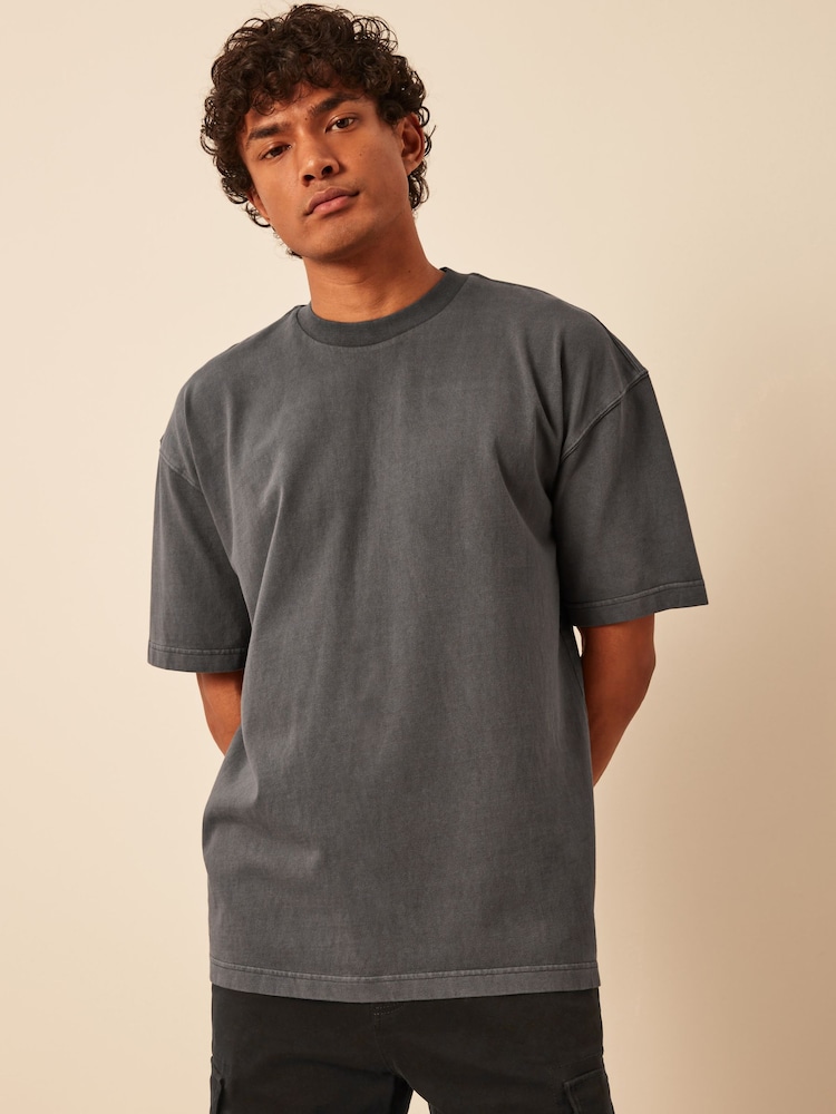 Charcoal Grey Garment Dye Heavyweight Relaxed 100% Cotton T-Shirt - Image 1 of 8