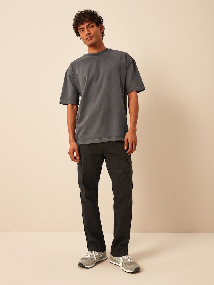 Charcoal Grey Garment Dye Heavyweight Relaxed 100% Cotton T-Shirt - Image 2 of 8