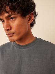 Charcoal Grey Garment Dye Heavyweight Relaxed 100% Cotton T-Shirt - Image 4 of 8